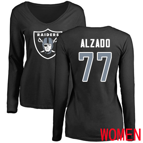 Oakland Raiders Olive Women Lyle Alzado Name and Number Logo NFL Football #77 Long Sleeve T Shirt->oakland raiders->NFL Jersey